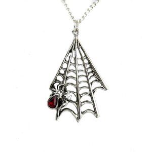 Silver Hanging Spider Web Necklace Pendant Gothic